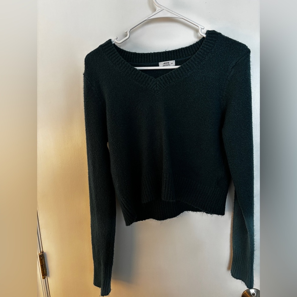 Ardene Teal Cropped V Neck Sweater Women’s Small Petite Soft Knit
